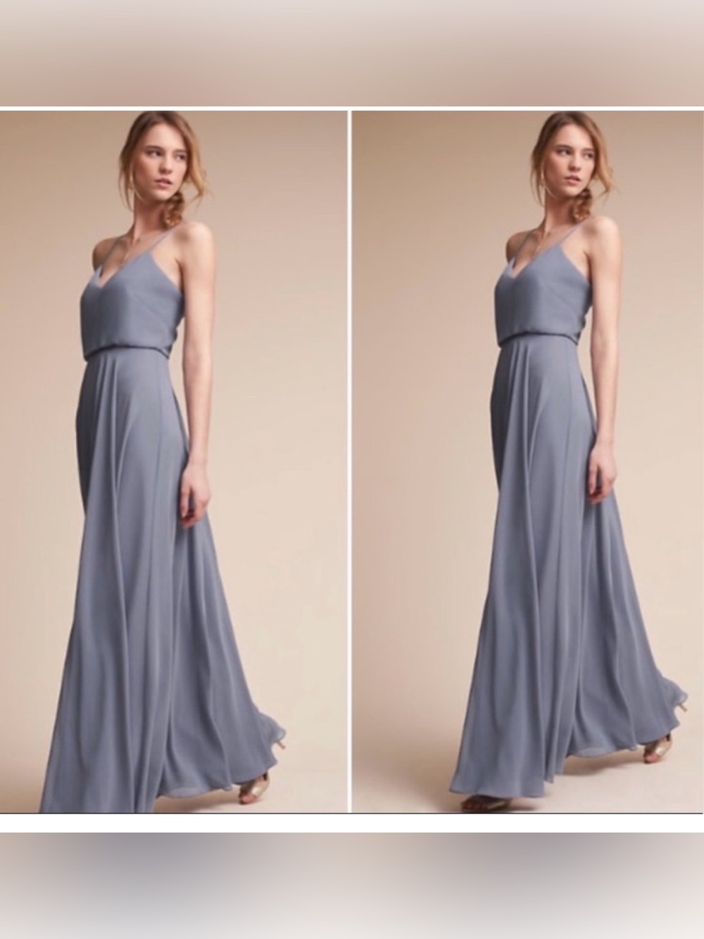 JENNY YOO COLLECTION INESSE CHIFFON BRIDESMAID DUSTY BLUE GOWN SIZE 2
